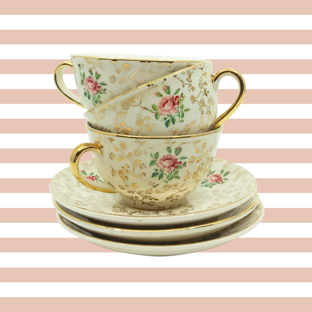 Tasses à Thé Roses & Or