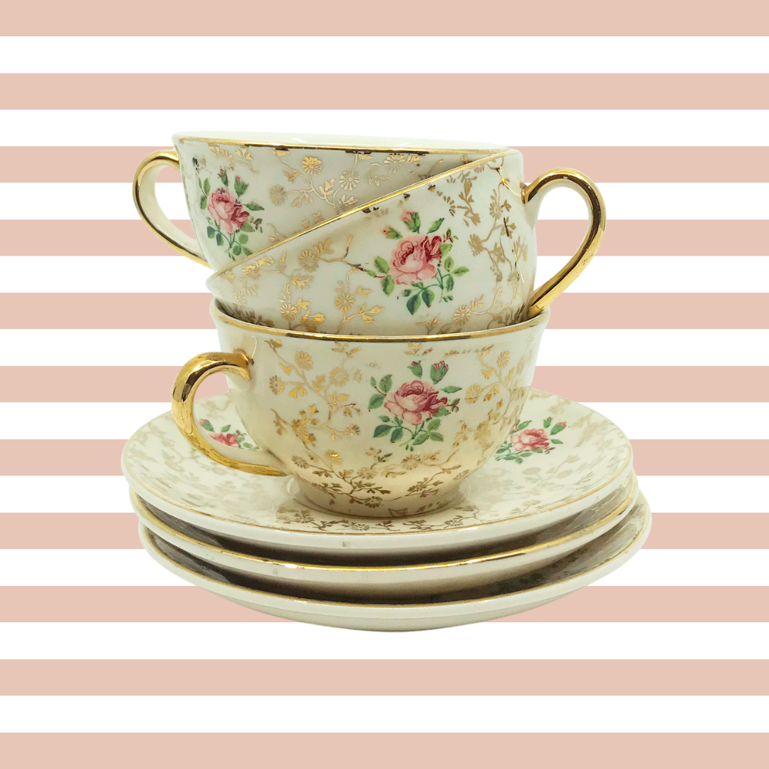 Tasses à Thé Roses & Or