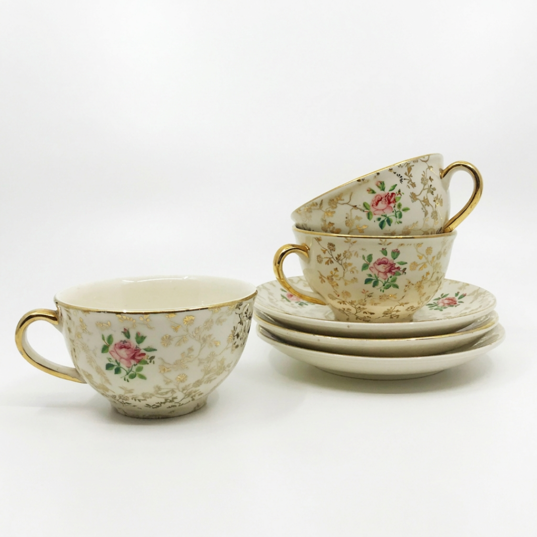 Tasses à Thé Roses & Or