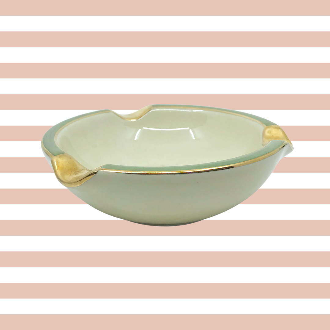 Cendrier Vide-Poche Porcelaine Vert Sauge & Or