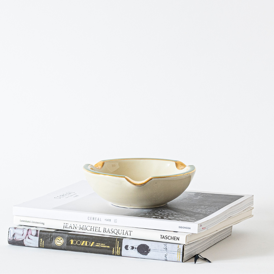 Cendrier Vide-Poche Porcelaine Vert Sauge & Or