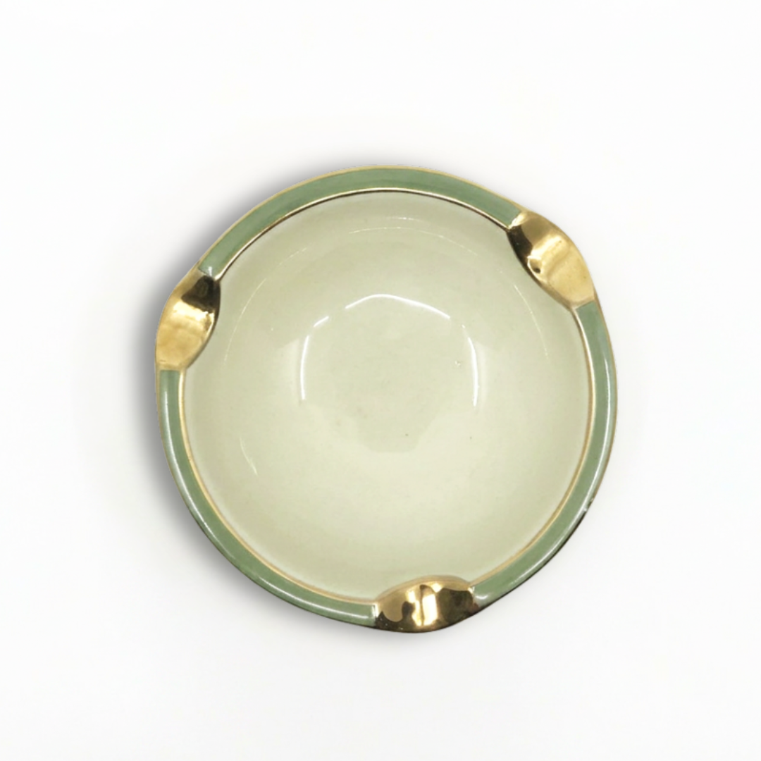Cendrier Vide-Poche Porcelaine Vert Sauge & Or