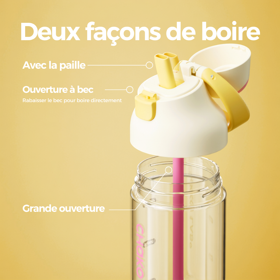 Gourde à paille Kada Cup blanche 550 ml de Chako Lab. Deux façons de boire. Paille et au bec.