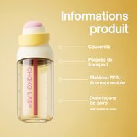 Gourde à paille Kada Cup blanche 550 ml de Chako Lab avec les informations du produit.