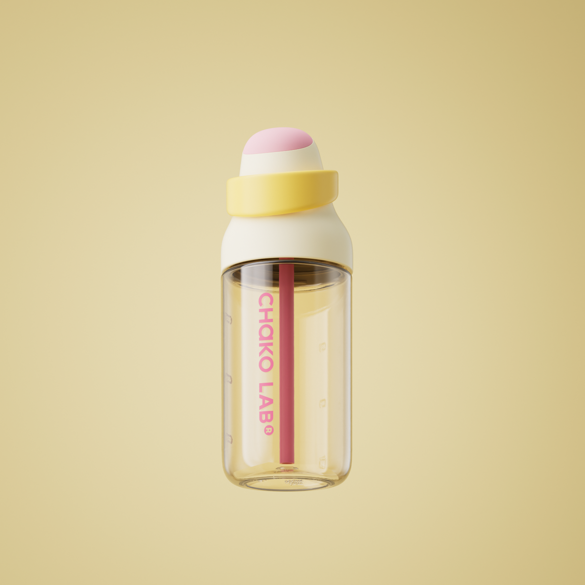 Gourde à paille Kada Cup blanche 550 ml de Chako Lab, posée sur fond uni jaune.