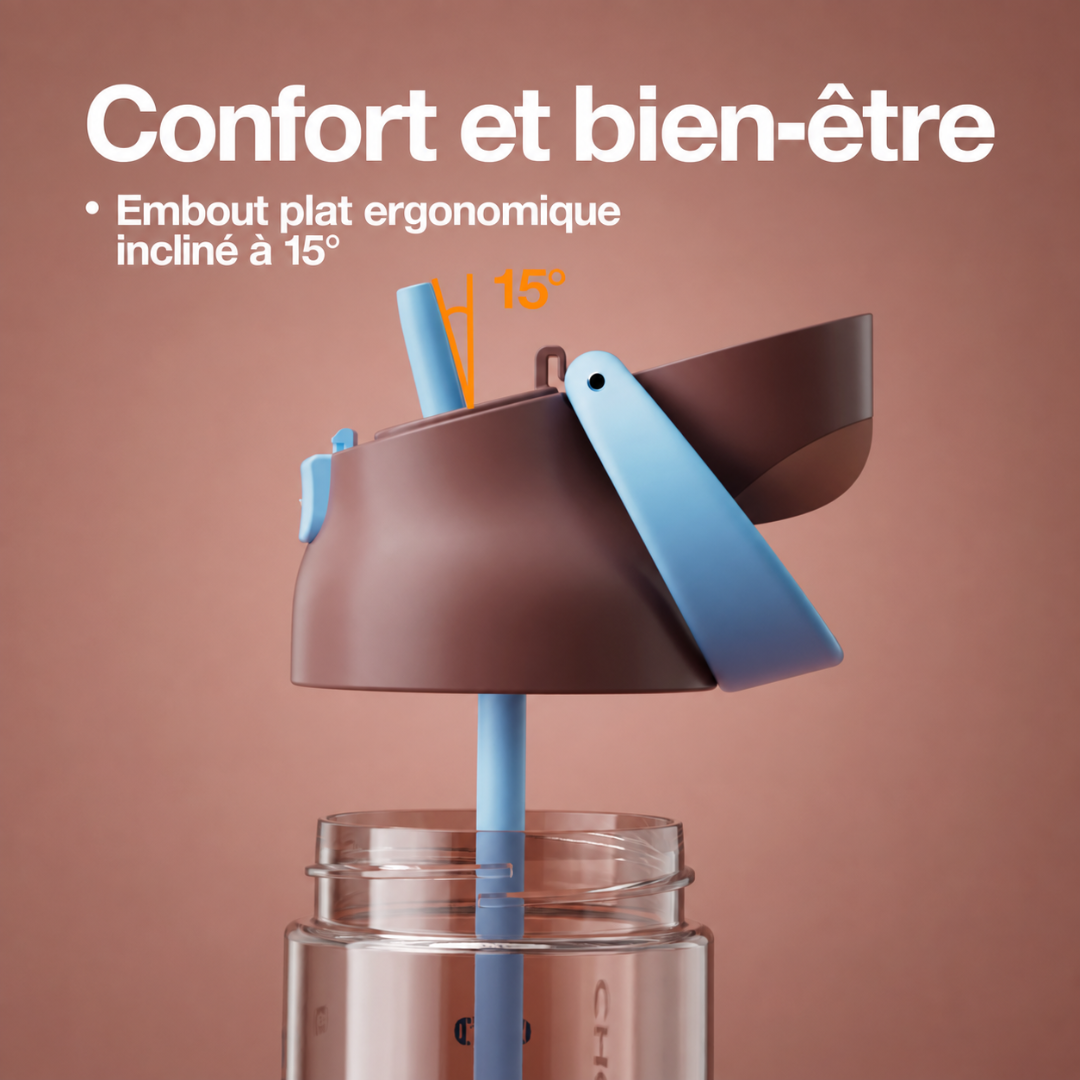  Gourde à paille Kada Cup brune 550 ml de Chako Lab avec son embout plat et ergonomique.
