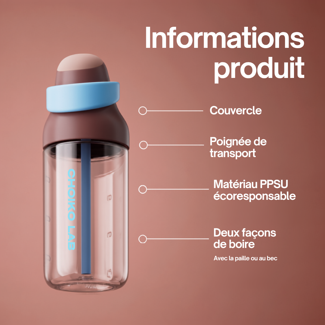  Gourde à paille Kada Cup brune 550 ml de Chako Lab. Informations du produit.