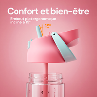 Gourde à paille Kada Cup rose 550 ml de Chako Lab. Embout plat ergonomique.