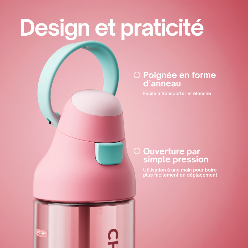 Gourde à paille Kada Cup rose 550 ml de Chako Lab. Design et pratique.