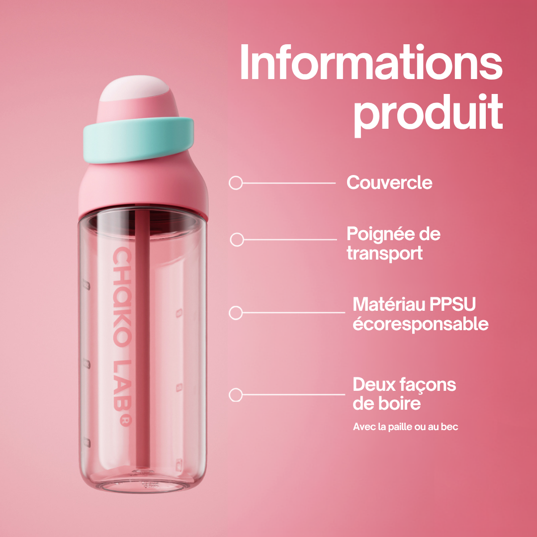 Gourde à paille Kada Cup rose 550 ml de Chako Lab. Informations produit.