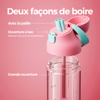 Gourde à paille Kada Cup rose 550 ml de Chako Lab. deux façons de boire.