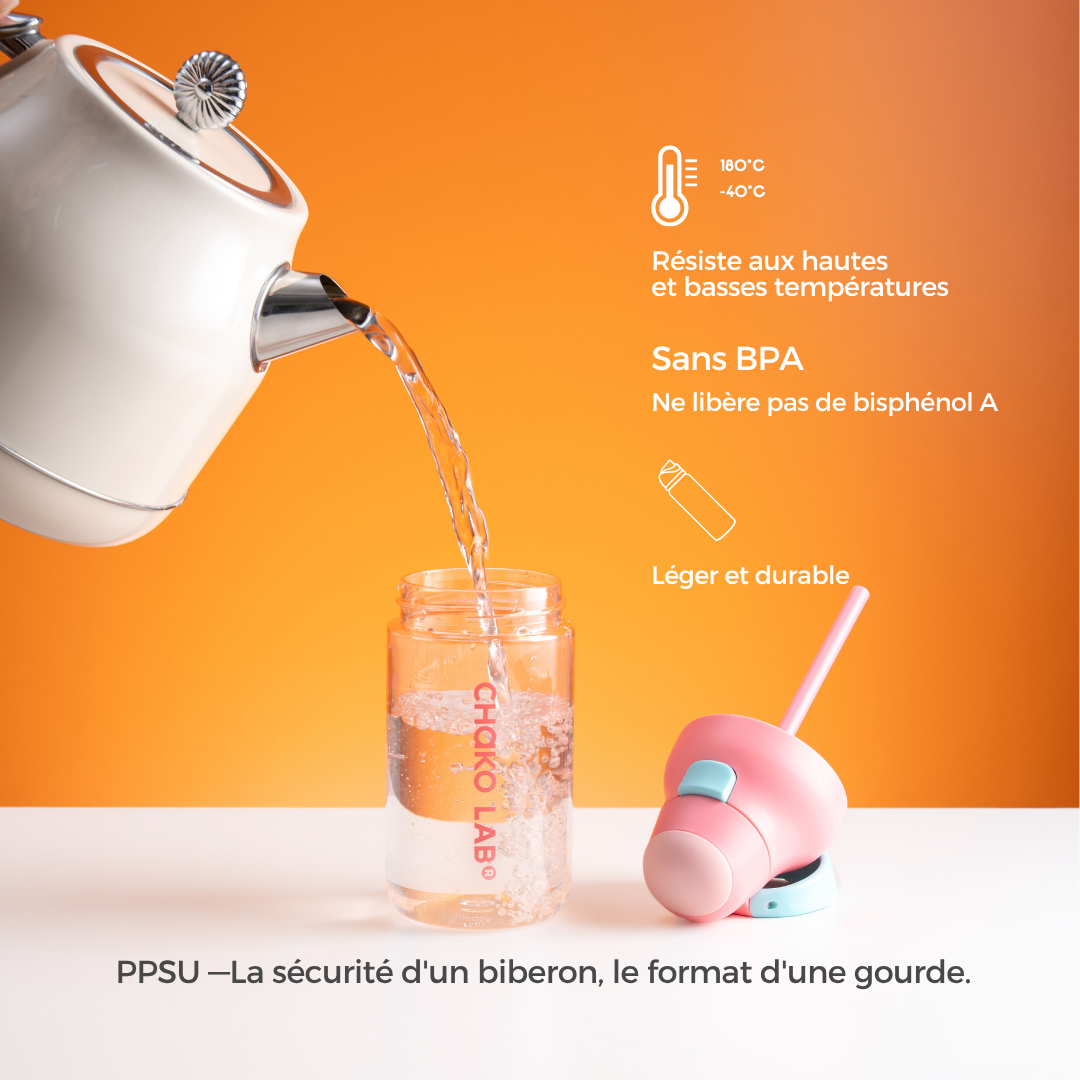 Gourde à paille Kada Cup rose 550 ml de Chako Lab. Sans BPA. PPSU
