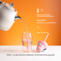Gourde à paille Kada Cup rose 550 ml de Chako Lab. Sans BPA. PPSU
