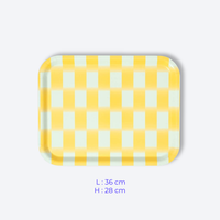 Plateau jaune et blanc Wrap Magazine vu de dessus