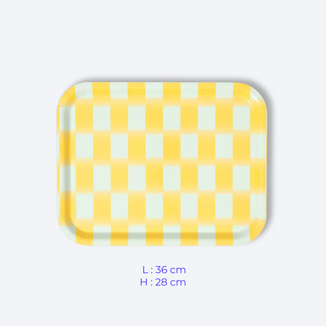 Plateau jaune et blanc Wrap Magazine vu de dessus